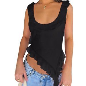 Women's Casual Strap Top Y2k Going Outing Bandeau Cropped Top Shirt - Black